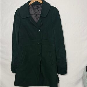 Trina Turk 80% lambs wool collared deep green trench coat jacket sz 4